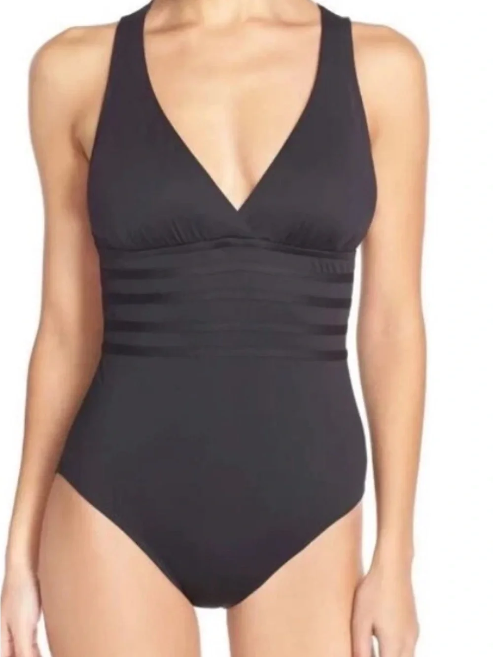 🟠NWT LA BLANCA Plus Size Cross Back One-Piece Swimsuit in Black